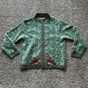 Pendleton Jacket Womens Large Green Fall Embroidered Full Zip Lined Wool Blend